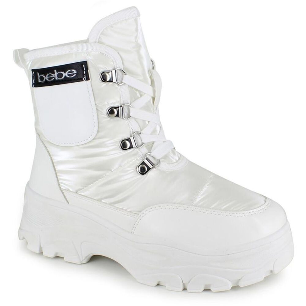 Bebe Sport Womens Jadah White Quilted Winter & Snow Boots Shoes Used